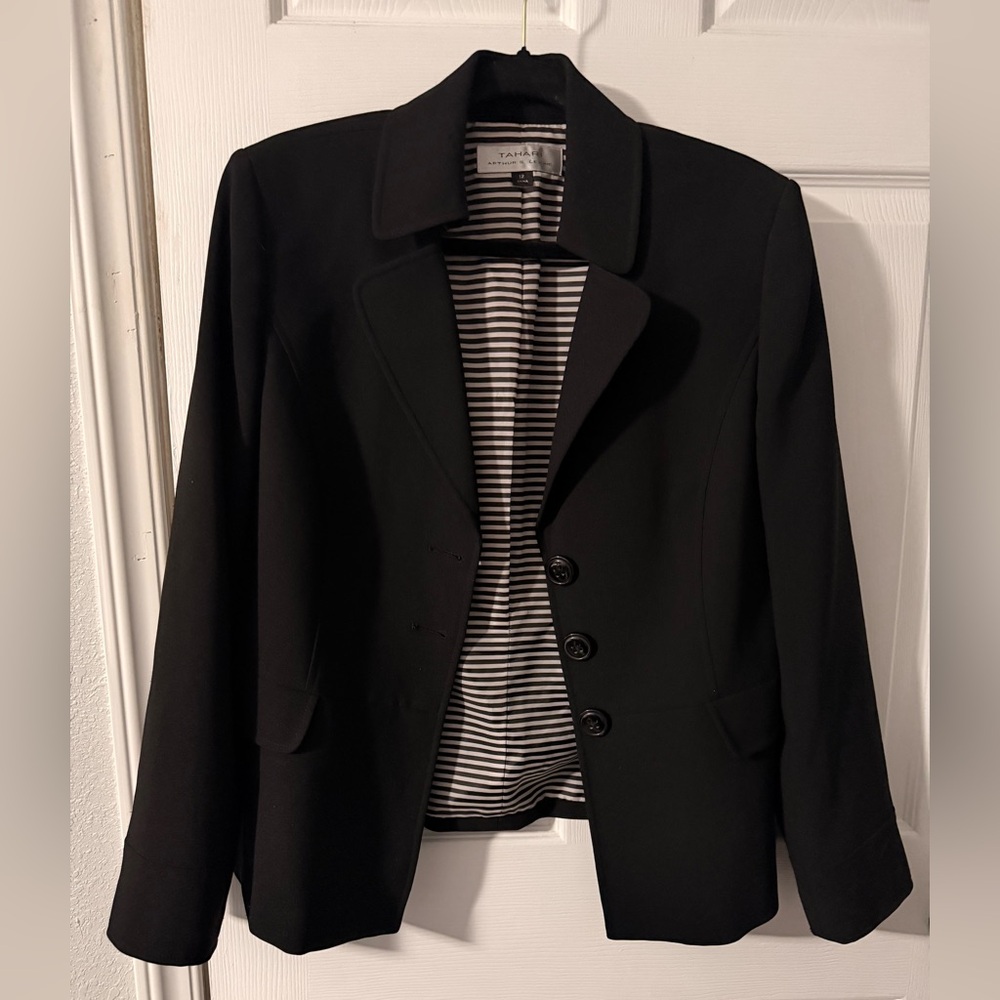 Tahari Black Blazer with Striped Lining